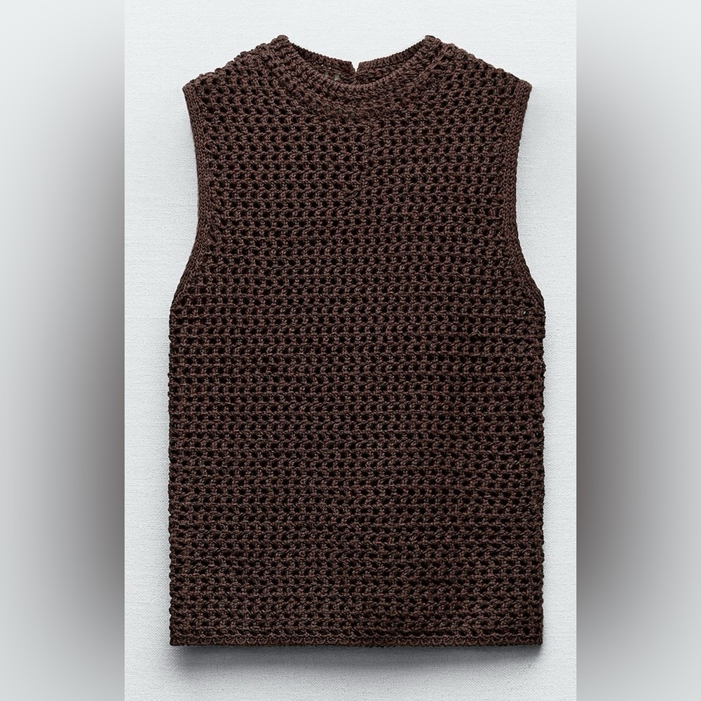 Zara Chocolate Crochet Knit Top